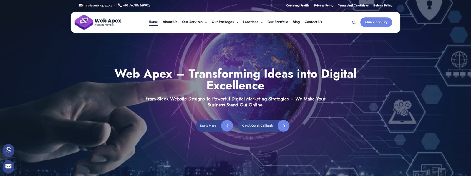Web Apex website preview on desktop